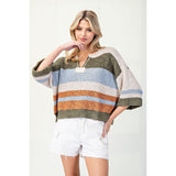 Fern Striped 3/4 Sleeve Sweater