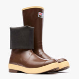 Pair of XTRATUF Men’s 15-inch Legacy Boots on a white background with one boot rolled down to display the flexible upper and interior lining.