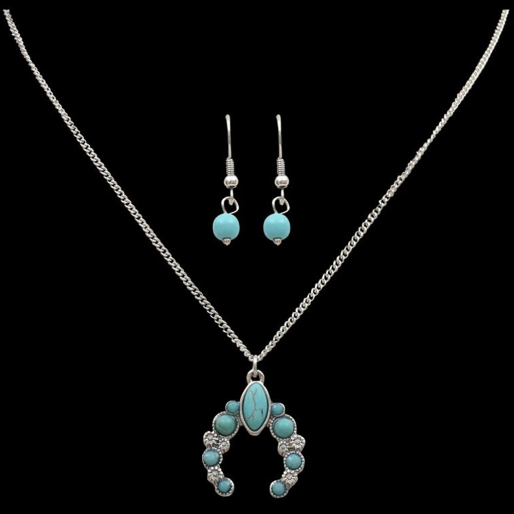Jewelry set with turquoise pendant necklace and earrings