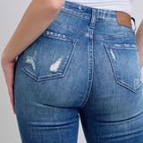 Judy Blue Women's Contrast Wash Destroy Flare Jeans