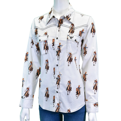 Women's CH White "Vintage Cowgirl" Long Sleeve Western Shirt