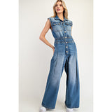 Washed Denim Wide Leg Jumpsuit