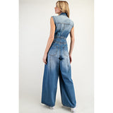 Washed Denim Wide Leg Jumpsuit