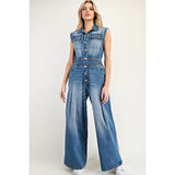Washed Denim Wide Leg Jumpsuit