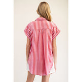 Red and Pink Stripe Button Down Shirt