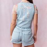Denim Vest with a Lace Bow on the Back