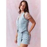 Denim Vest with a Lace Bow on the Back