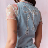 Denim Vest with a Lace Bow on the Back