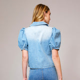 Women's Denim Collar Tie Front Short Sleeve