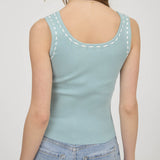 Mint White Stitched Bow Tank
