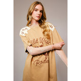 Oversized T-shirt Dress Ivory Color with Wild West Bronc Stitched