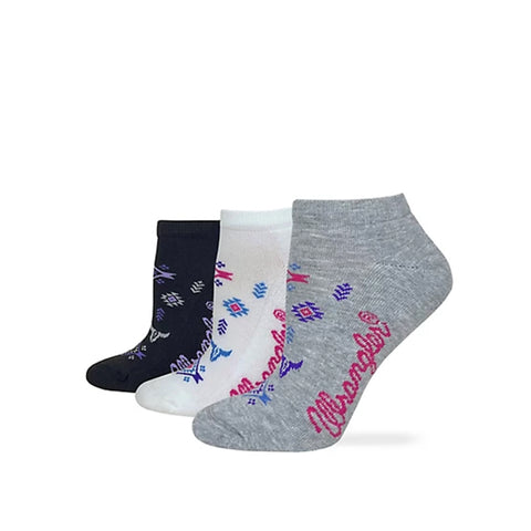 Side view of grey, white, and black socks. 