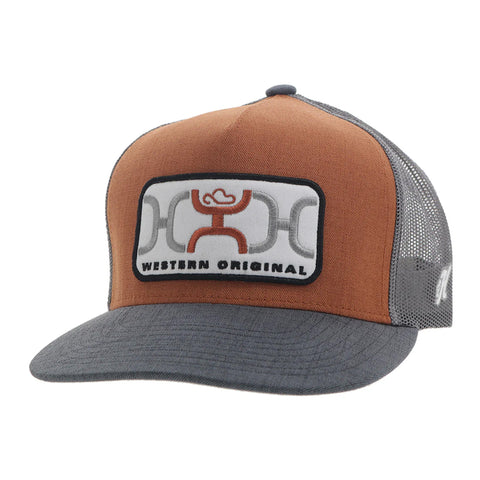 Hooey 'Loop" Rectangle Patch 5 Panel Orange & Grey Trucker Cap
