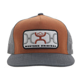 Hooey 'Loop" Rectangle Patch 5 Panel Orange & Grey Trucker Cap front view