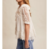 Women's Cream Ruffle Short Sleeve Top