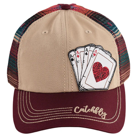 Catchfly Women's Four Aces Baseball Cap - Khaki/Maroon