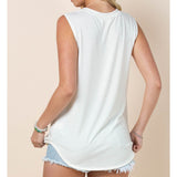 Model showing plain back view of Cream Make America Cowboy Tank