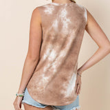 Back view of model wearing Mocha tie dyed tank top.
