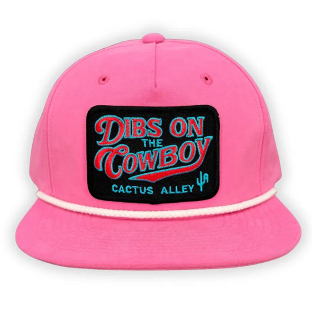 Pink and Black Cap with "Dibs On The Cowboy" Patch on White Background