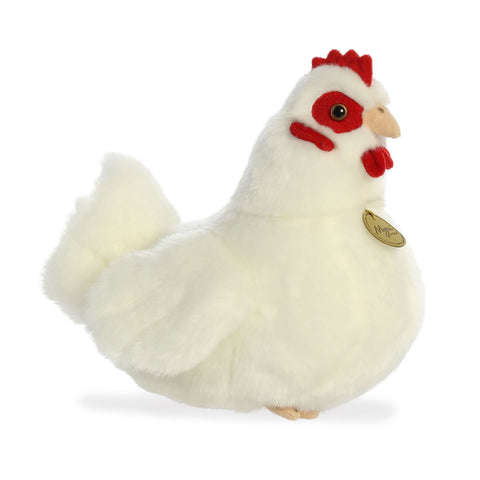 9" White Hen Stuffed Animal, Red comb and waddle. Cream colored beak.