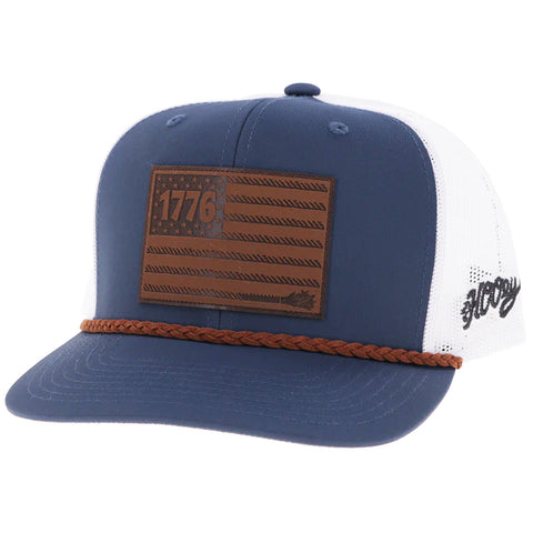 Liberty Roper" Navy/White w/ 1776 Leather Patch on a White Background