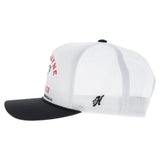 Hooey John Wayne trucker hat featuring a white front, white mesh back, curved black bill, and brand on side.