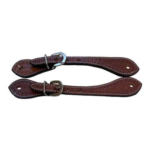 Side by Side Tooled Spur Straps. 