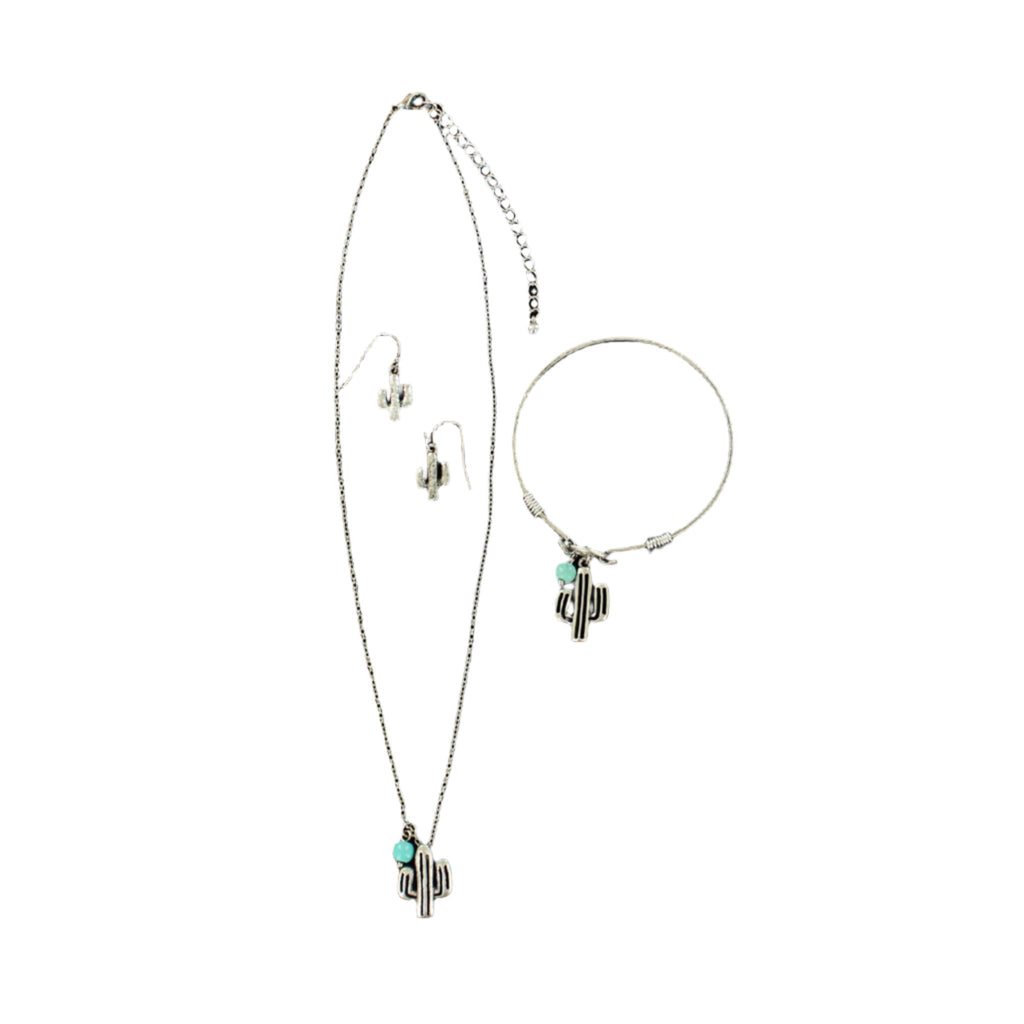 3 piece cactus jewelry set with turquoise stone