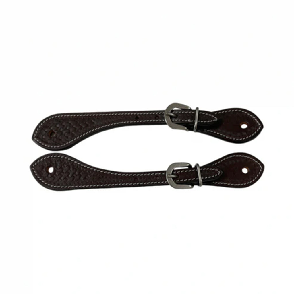 Horizontal Set of brown leather spur straps. 