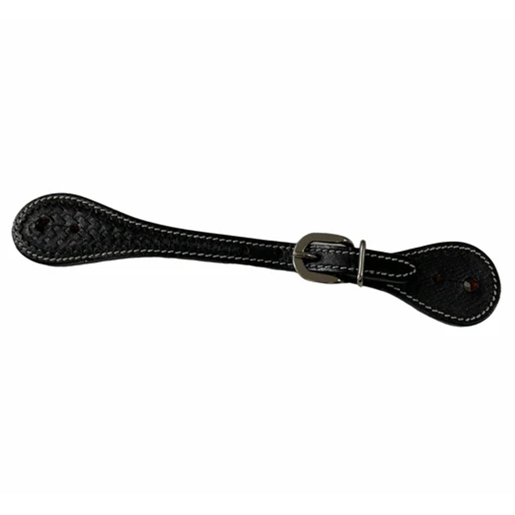 Single black leather spur strap.