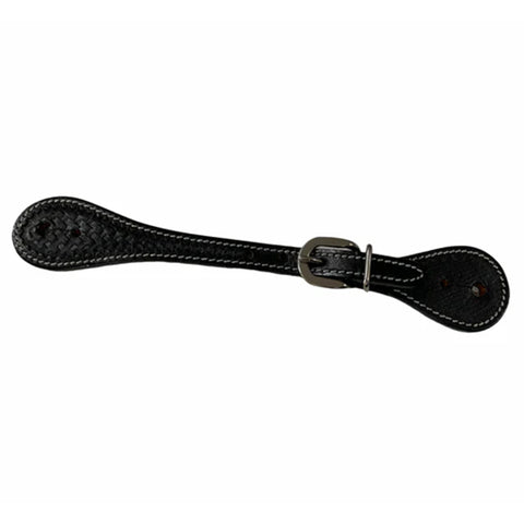Single black leather spur strap.
