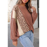 Leopard Print Color Block Ribbed Knit Pullover