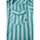 Turq & White- Kids Performance Long Sleeve Pearl Snap Pocket Vew