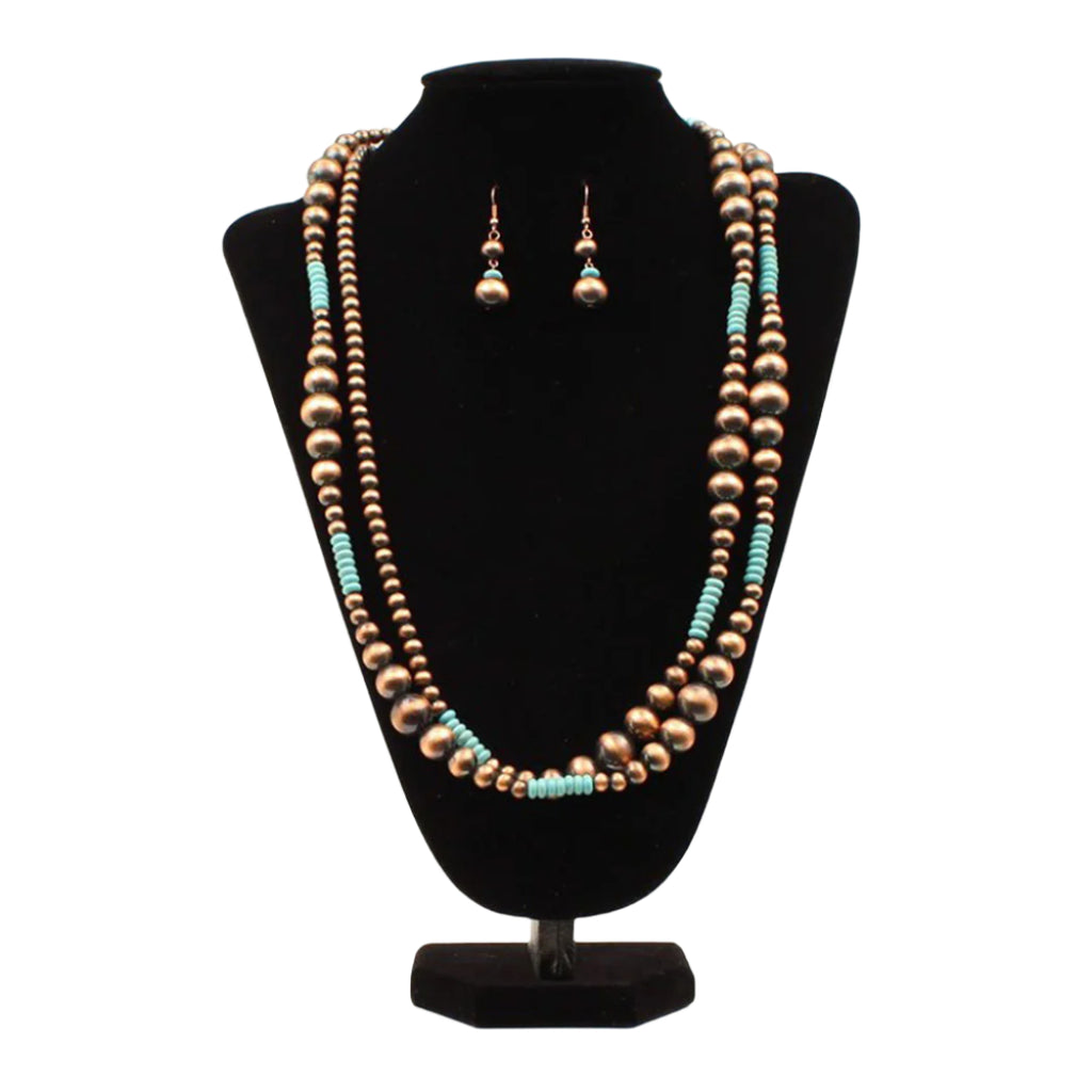Necklace and Earring Set with Copper and Turquoise Navajo Pearls