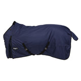 Tough 1 Basic 1200D Navy Blue Turnout Blanket with waterproof design and secure straps on white background.