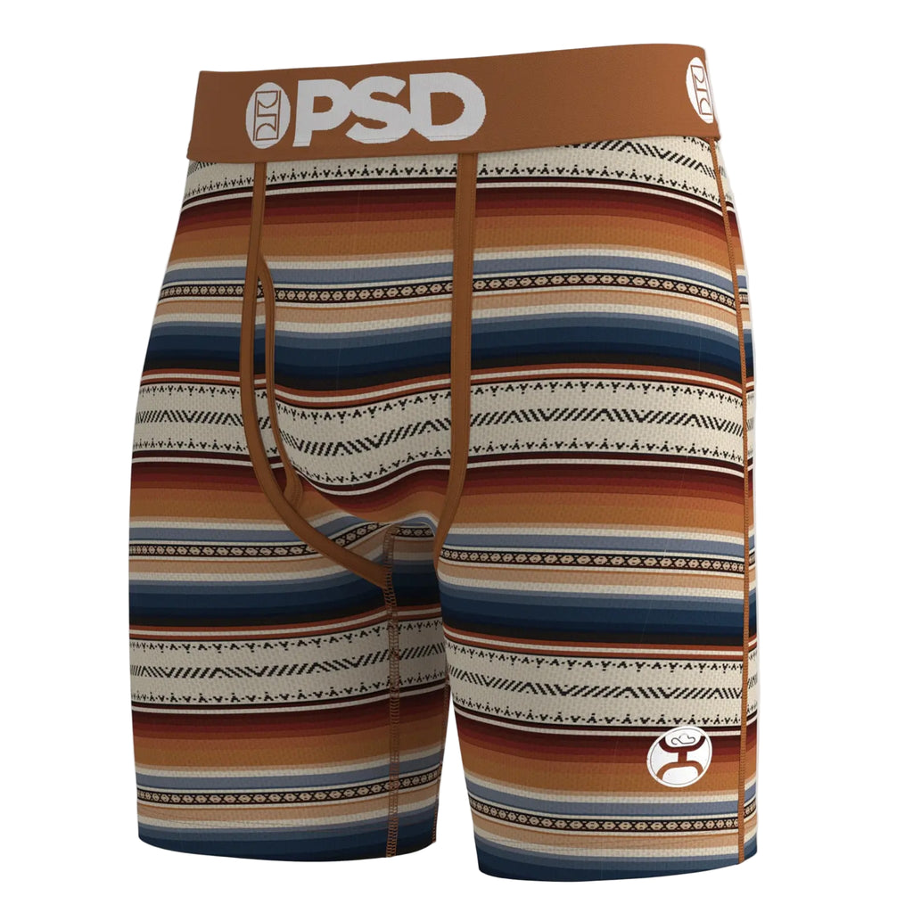 Men’s Hooey Serape boxer briefs with multi-color Southwestern stripe print, soft waistband, and breathable stretch fabric