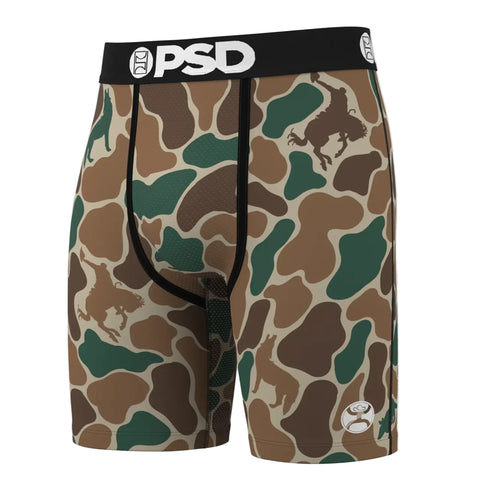 Men’s Hooey Duck Camo boxer briefs with Western camo print, breathable micro-mesh pouch, and soft branded waistband
