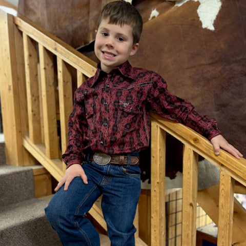 Boy's Wine and Black Aztec Long Sleeve