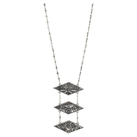 Close up view of Justin Long Silver Triple Diamond Necklace 