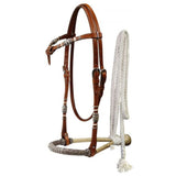 Dark Leather futurity knot rawhide braided show bosal with mecate reins