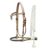 Light leather futurity knot rawhide braided show bosal with mecate reins