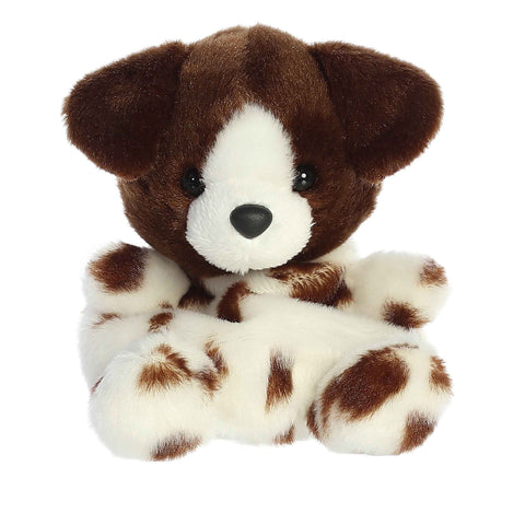 Palm-sized plush of Freckles the German Short Hair Pointer with chocolate-brown patches, floppy ears, and soft polyester texture.
