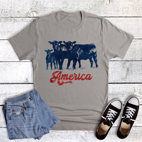Grey America Cows Tee