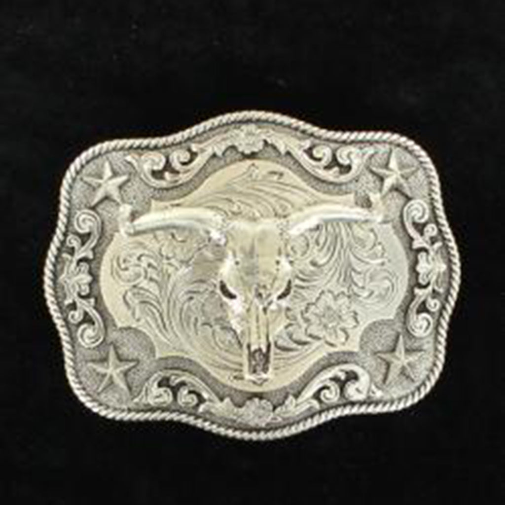 Nocona Men's Antique Silver Buckle Steer Skull 