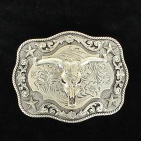 Nocona Men's Antique Silver Buckle Steer Skull 