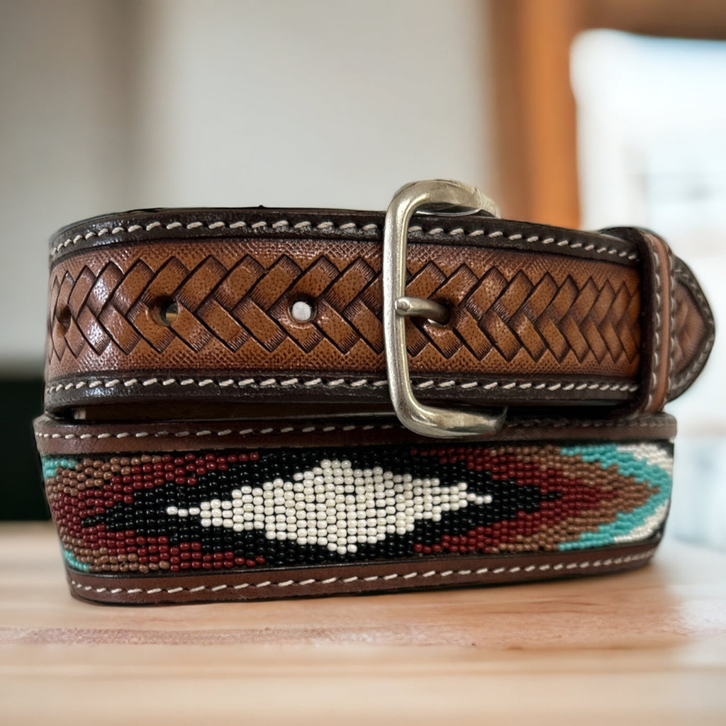Boys brown beaded inlay belt