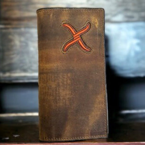 Twisted X Distressed Bomber Orange Rodeo Wallet/Checkbook