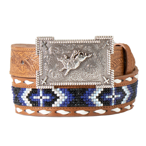 3D Belt Co Youth Feather Embossed Bead Inlay Belt
