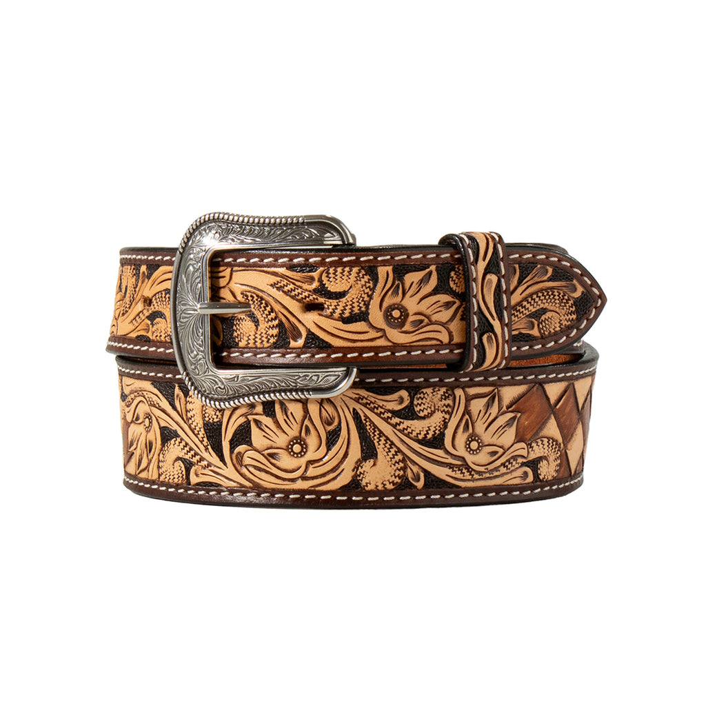 3D Men's Floral & Checkered Western Belt-Front