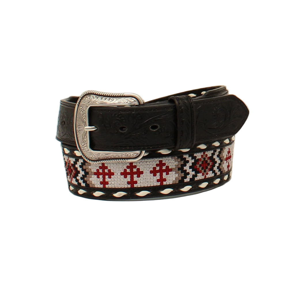3D Men's Southwestern Cross Embroidered Belt-Front